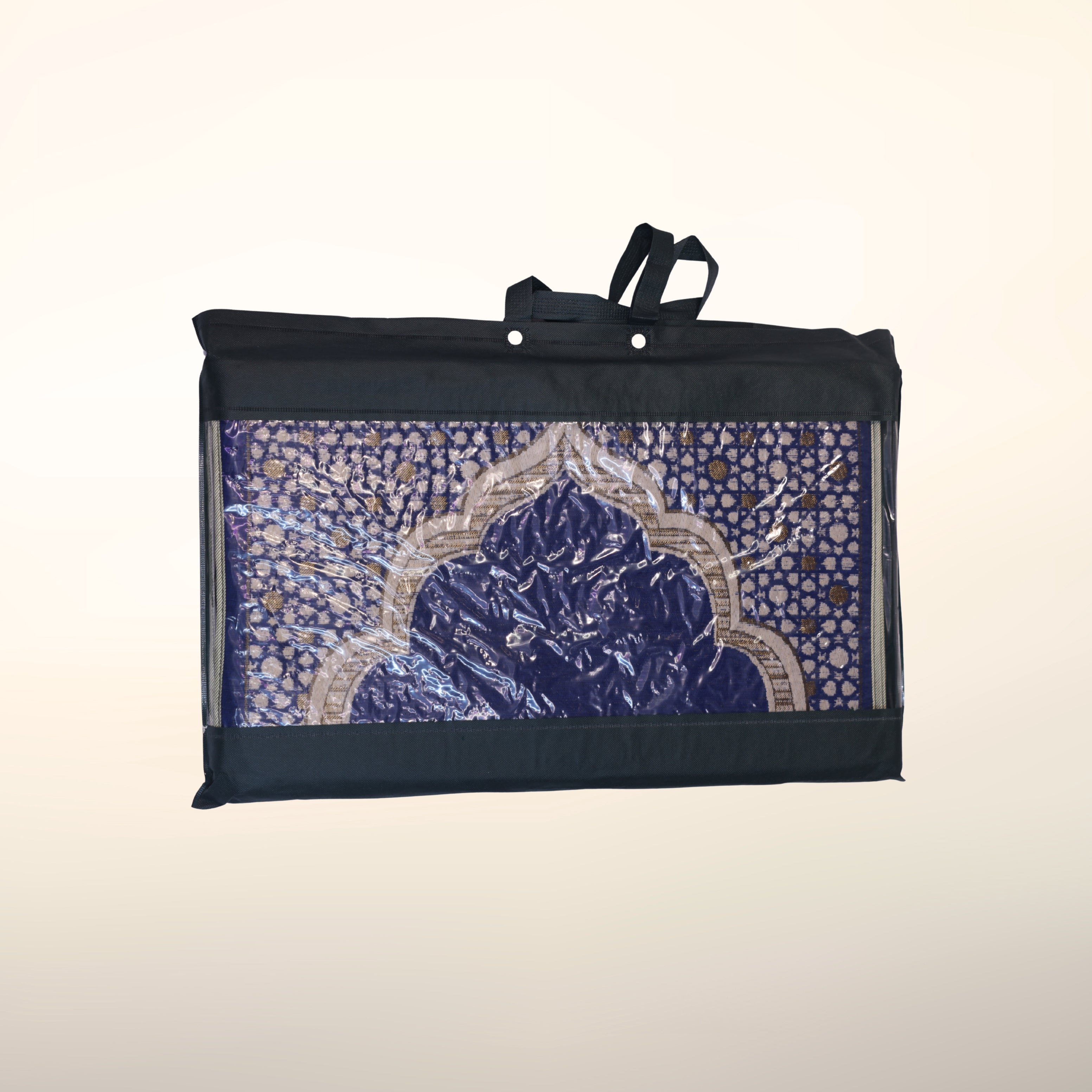 Foldable Navy Blue Prayer Mat with Back-rest (Embroidery Design)