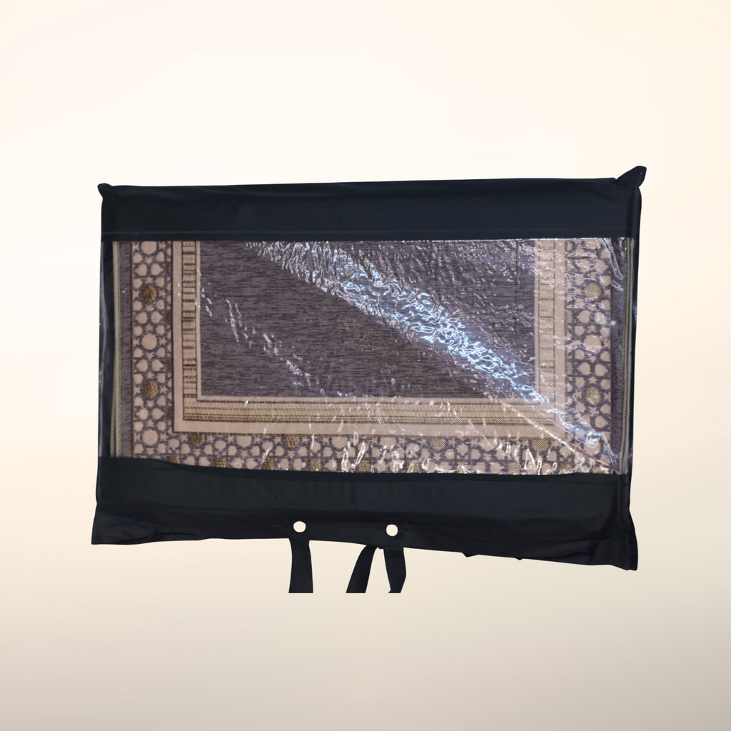 Foldable Brown Prayer Mat with Back-rest (Embroidery Design)