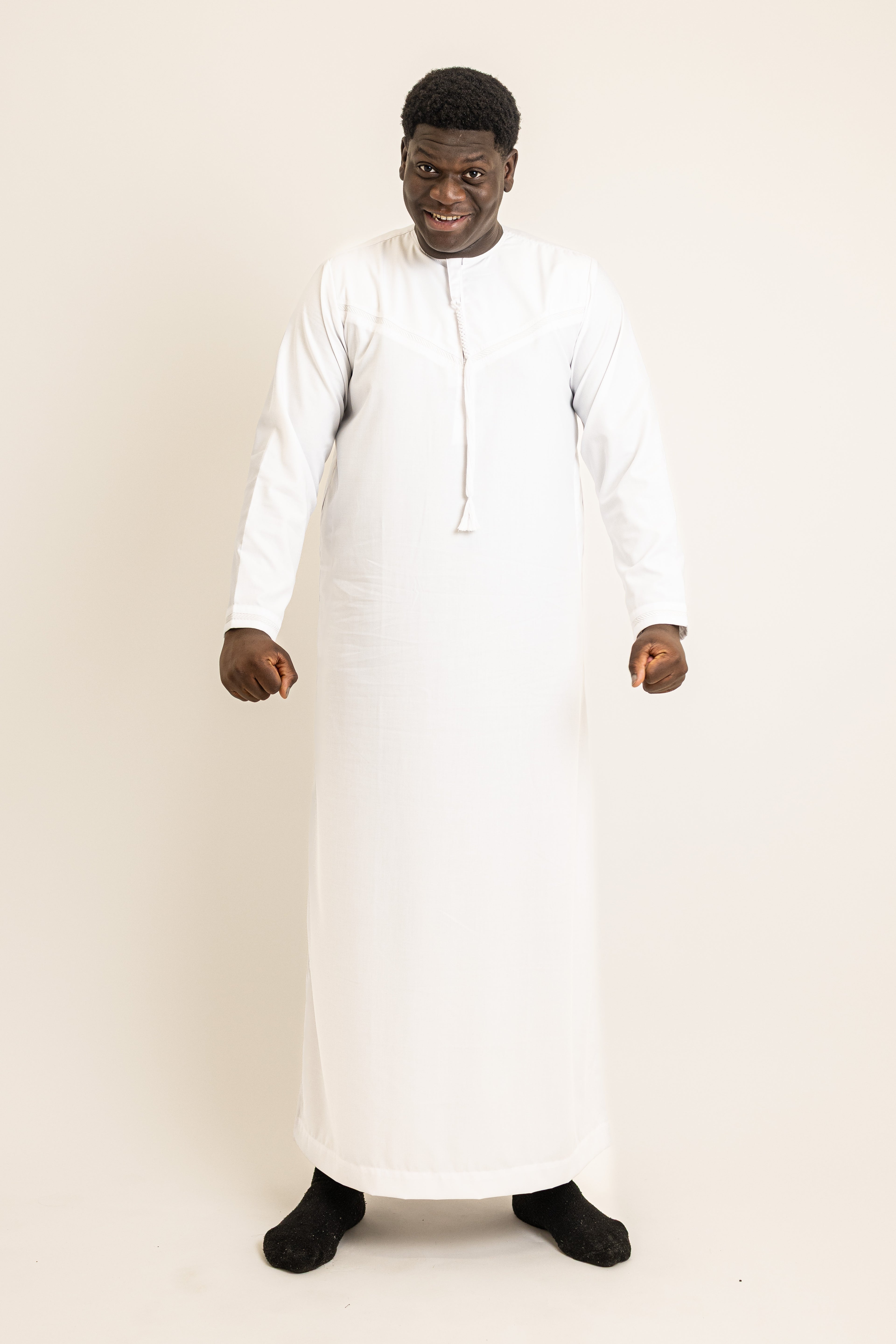 Emirati Clear White Thobe with Tassel