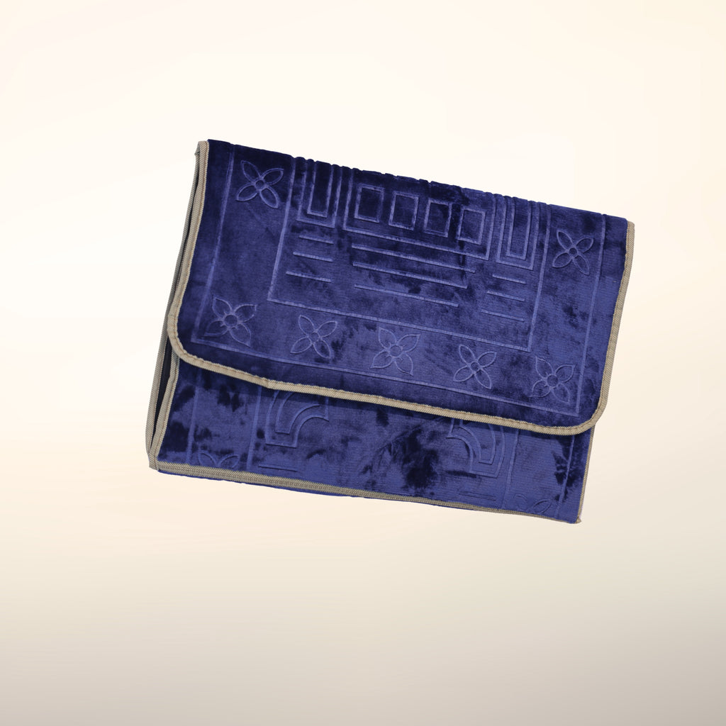 Foldable Navy Blue Prayer Mat with Back-rest