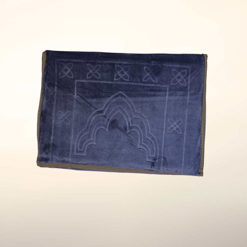 Foldable Dark Blue Prayer Mat with Back-rest