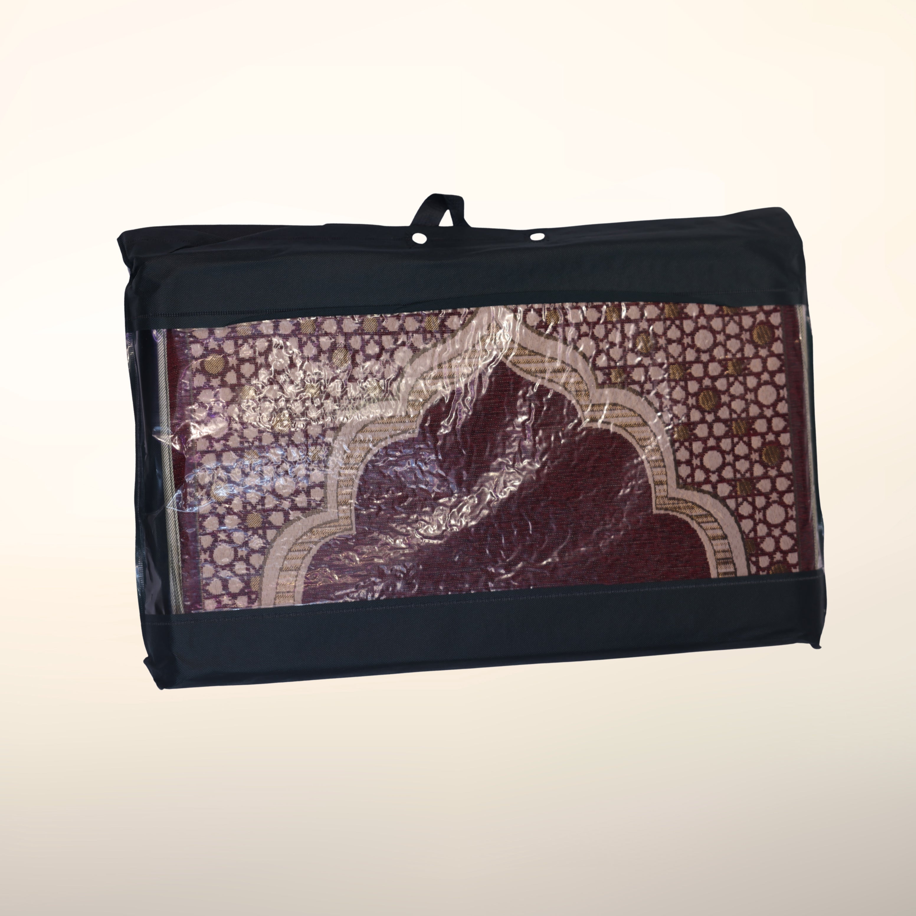 Foldable Crimson Maroon Prayer Mat with Back-rest (Embroidery Design)