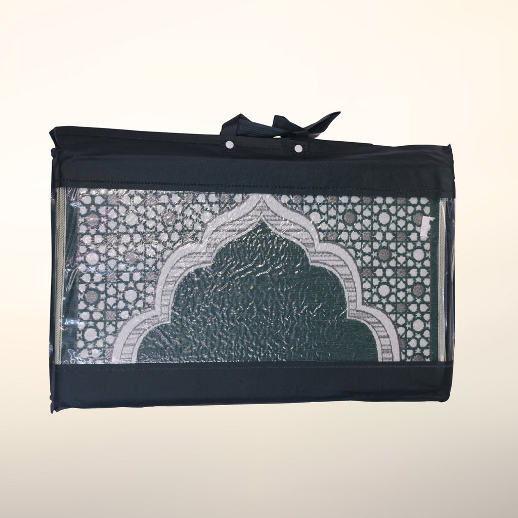 Foldable Forest Green Prayer Mat with Back-rest (Embroidery Design)